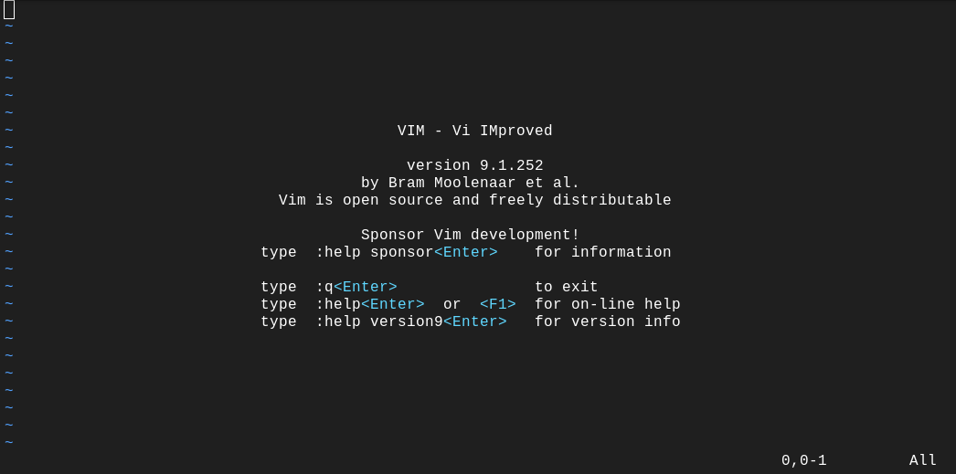 screenshot of Vim's opening screen